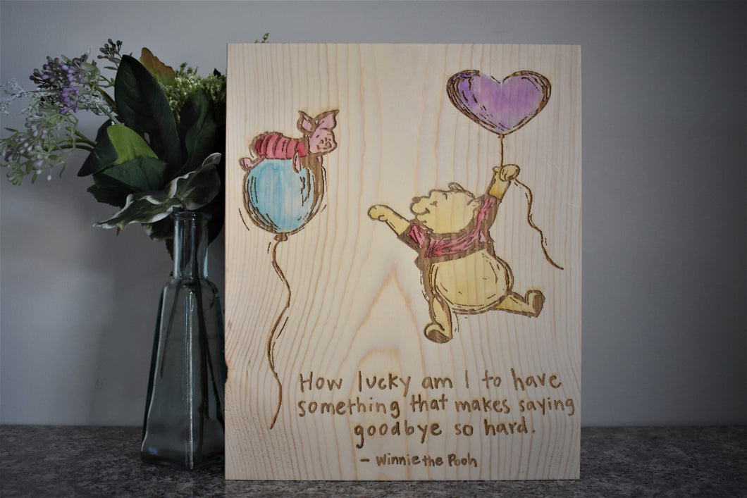 Engraved Hand Painted Pooh Sign - How Lucky Am I