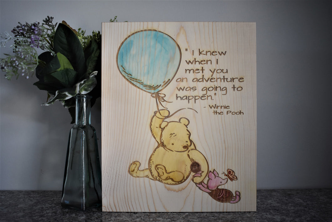 Engraved Hand Painted Pooh Sign - I Knew When I Met You